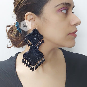 Black Pearl Dust Earrings (double layered)